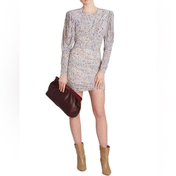 Isabel Marant NWT Ghita Printed Multi drape jersey mini dress puff shoulders 40 - Picture 14 of 16